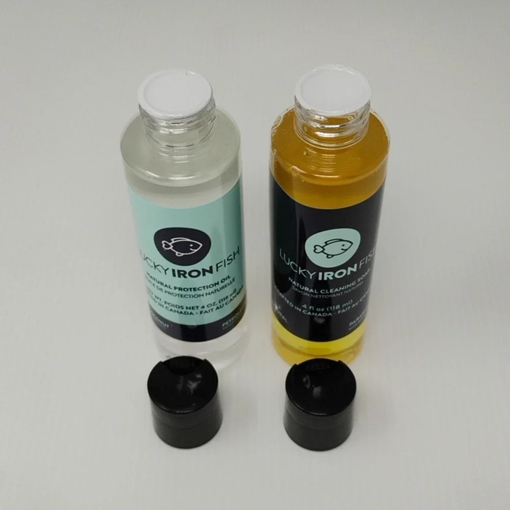 Lucky Iron Fish Natural Protection Oil & Soap For Cookware Sealed Set 4 oz Each‎